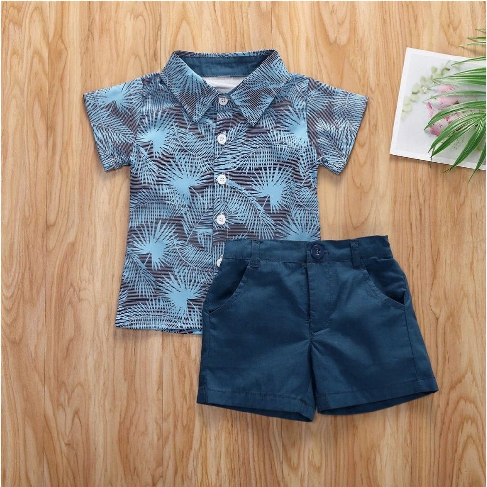 Kid's Lycra Printed Casual wear Shirt And Shorts Set (SkyBlue) - Image 3