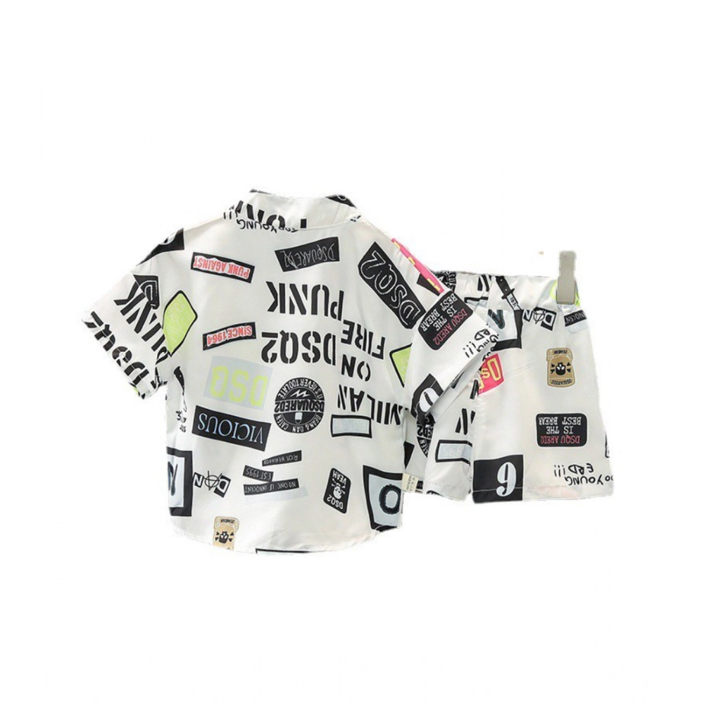 Kid's Lycra Printed Casual wear Shirt And Shorts Set (White) - Image 3