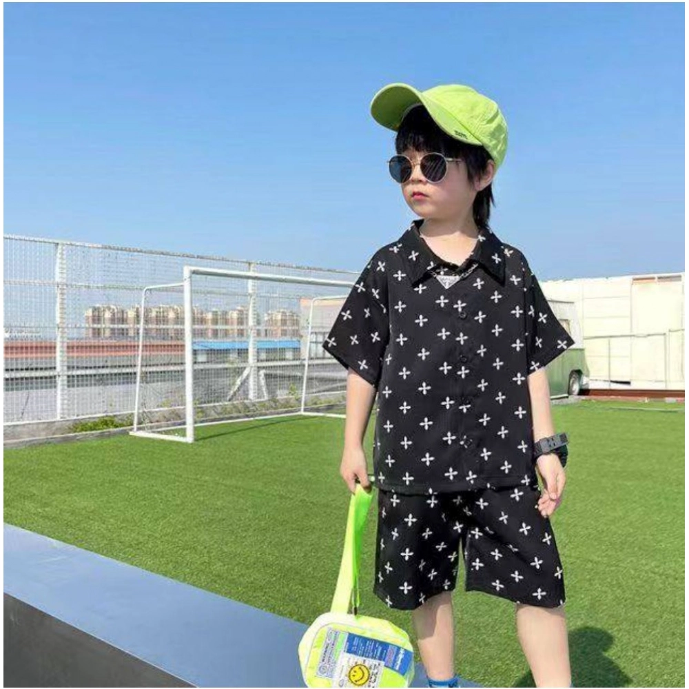 Kid's Lycra Printed Casual wear Shirt And Shorts Set (Black) - Image 3
