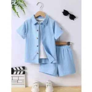 Kid's Lycra Printed Casual wear Shirt And Shorts Set (SkyBlue)