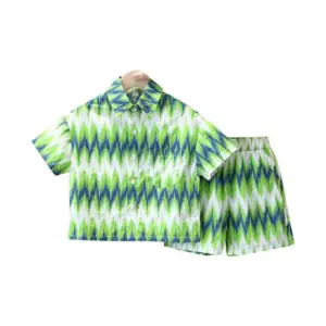Kid's Lycra Printed Casual wear Shirt And Shorts Set (Green)