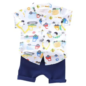 Kid's Lycra Printed Casual wear Shirt And Shorts Set (White)