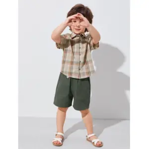 Kid's Lycra Printed Casual wear Shirt And Shorts Set (Green)