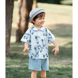 Kid's Lycra Printed Casual wear Shirt And Shorts Set (Sky)