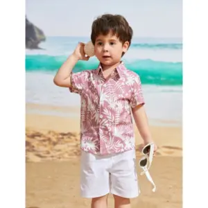 Kid's Lycra Printed Casual wear Shirt And Shorts Set (Peach)
