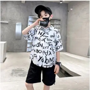 Kid's Lycra Printed Casual wear Shirt And Shorts Set (White)