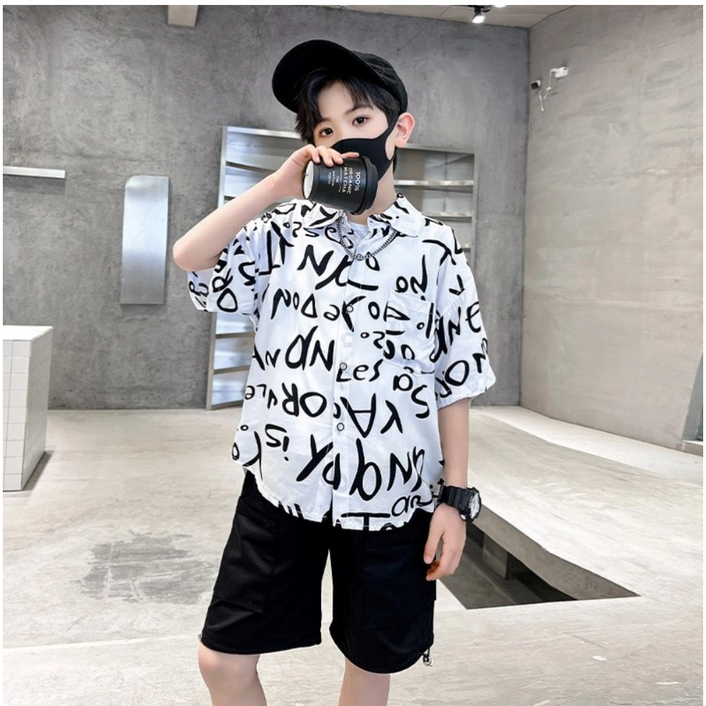 Kid's Lycra Printed Casual wear Shirt And Shorts Set (White)