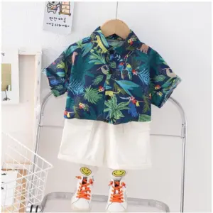 Kid's Lycra Printed Casual wear Shirt And Shorts Set (Blue)