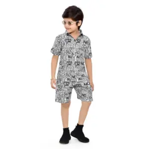 Kid's Lycra Printed Casual wear Shirt And Shorts Set (White)