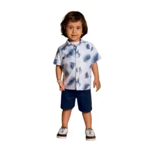 Kid's Lycra Printed Casual wear Shirt And Shorts Set (SkyBlue)