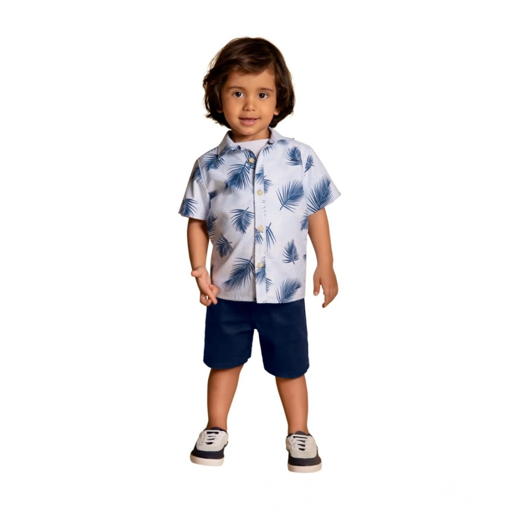 Kid's Lycra Printed Casual wear Shirt And Shorts Set (SkyBlue)