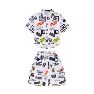 Kid's Lycra Printed Casual wear Shirt And Shorts Set (White)