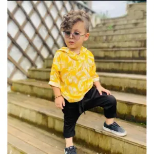 Kid's Lycra Printed Casual wear Shirt And Shorts Set (Yellow)