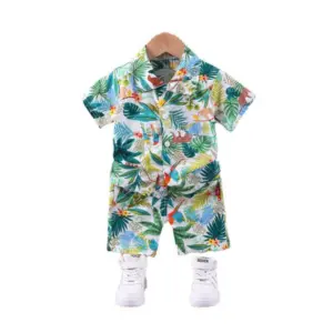 Kid's Lycra Printed Casual wear Shirt And Shorts Set (Green)