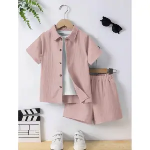 Kid's Lycra Printed Casual wear Shirt And Shorts Set (Peach)
