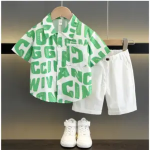 Kid's Lycra Printed Casual wear Shirt And Shorts Set (Green)