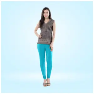 Women's Cotton Blended Solid Churidar leggings (Turquoise Blue)