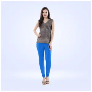 Women's Cotton Blended Solid Churidar leggings (Blue)