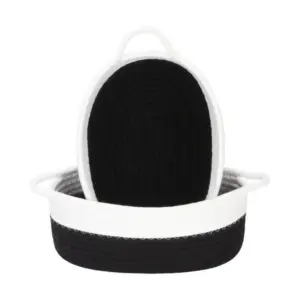 Cotton Black White 2 Pcs Storage Basket For Clothes (Black)