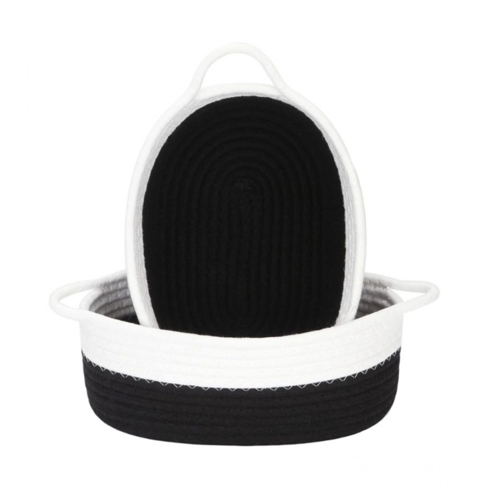 Cotton Black White 2 Pcs Storage Basket For Clothes (Black)