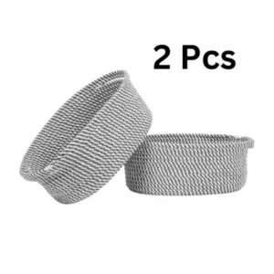 Cotton 2 Pcs Oval Basket Storage Basket For Clothes (Grey)
