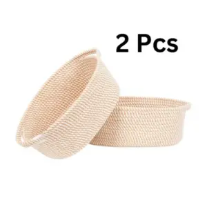 Cotton 2 Pcs Oval Basket Storage Basket For Clothes (Beige)