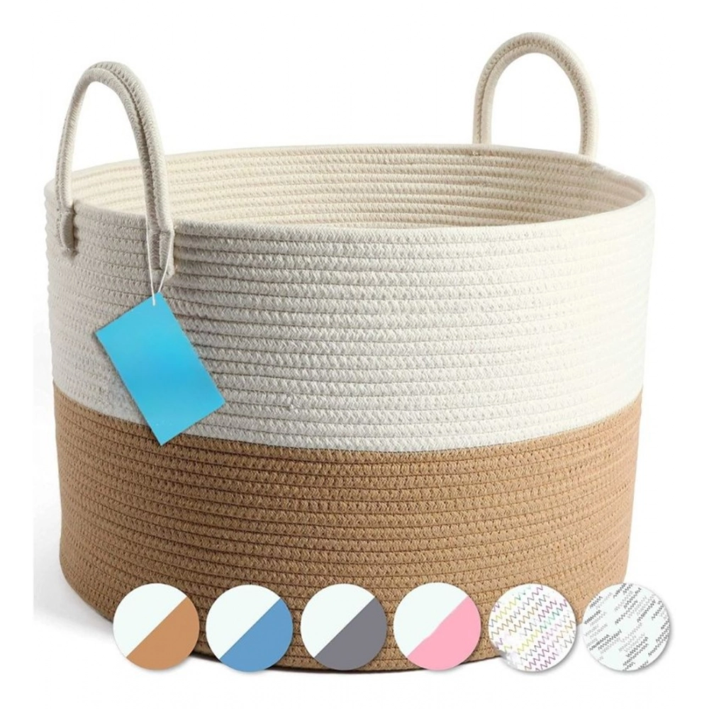 Cotton Laundry Basket Pack of 1 Storage Basket For Clothes (Beige) - Image 2