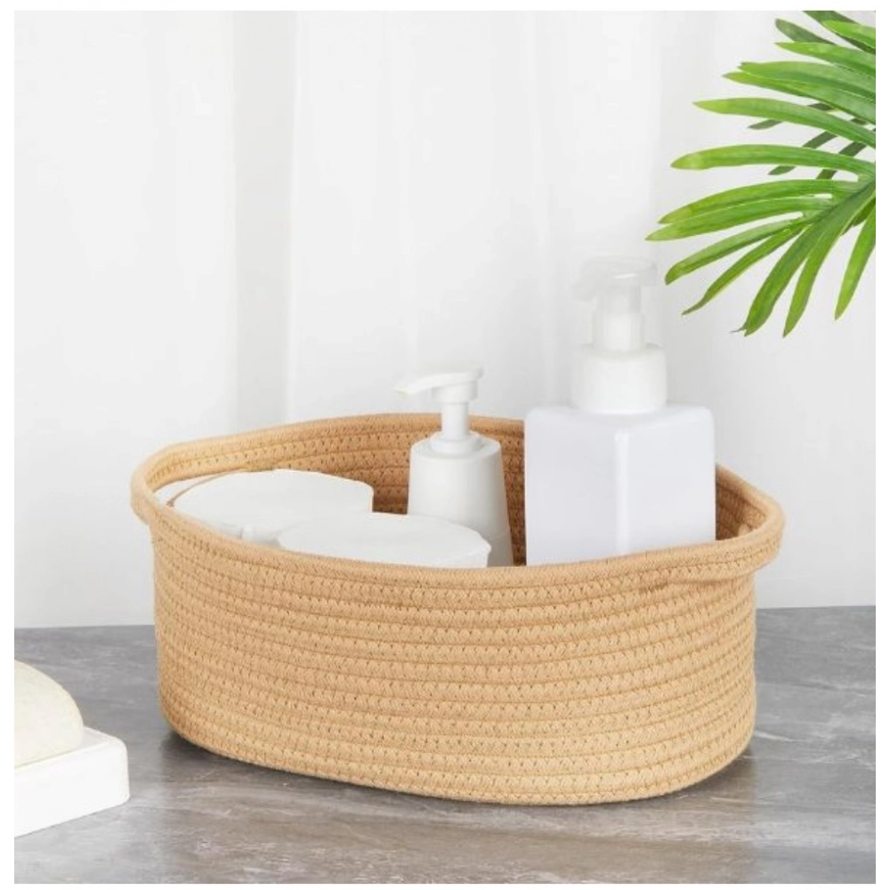 Cotton 2 Pcs Oval Basket Storage Basket For Clothes (Beige) - Image 2