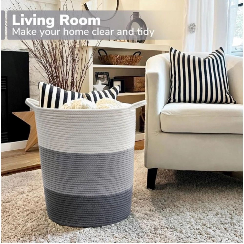 Cotton Laundry Basket Pack of 1 Storage Basket For Clothes (Multicolor) - Image 2