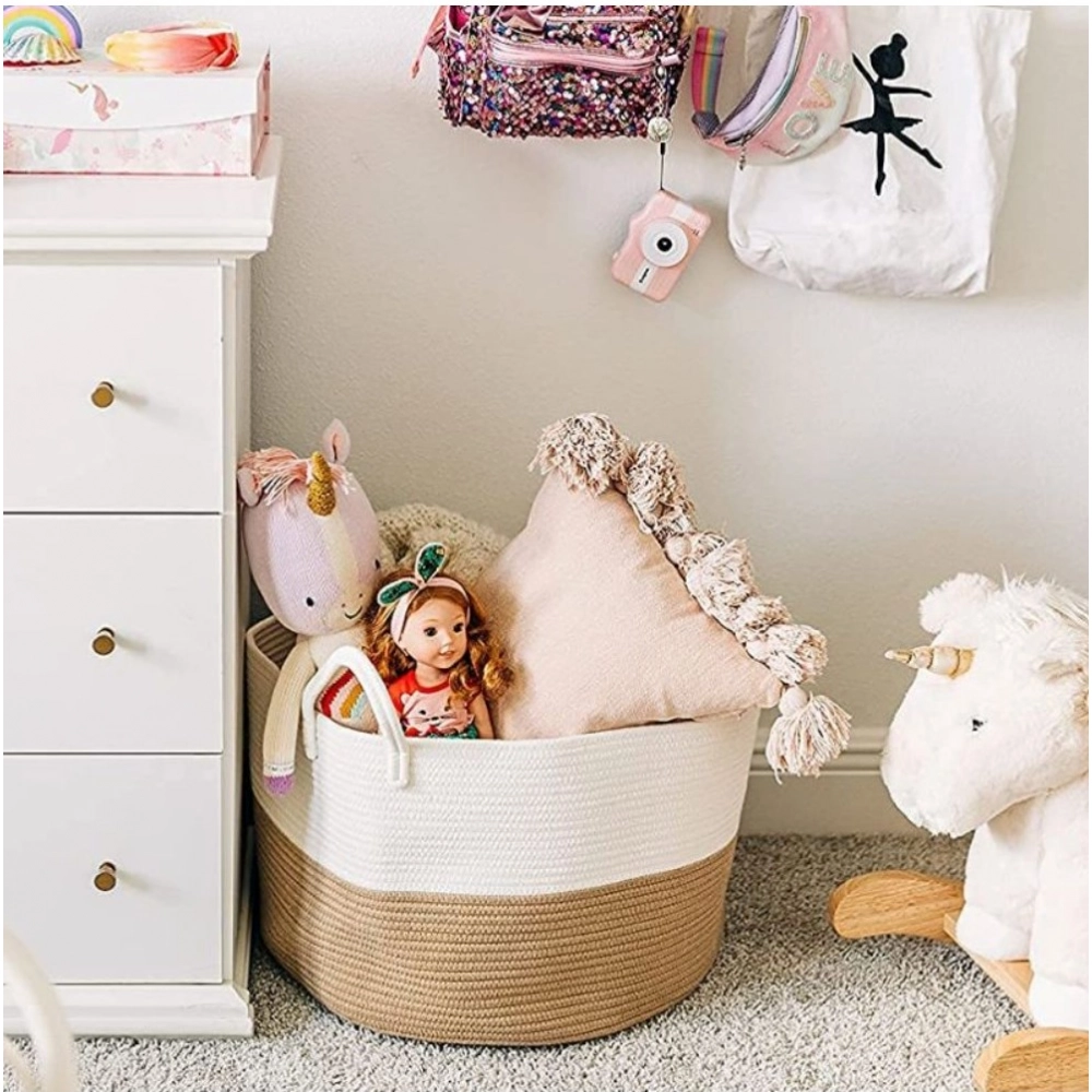 Cotton Laundry Basket Pack of 1 Storage Basket For Clothes (Beige) - Image 3