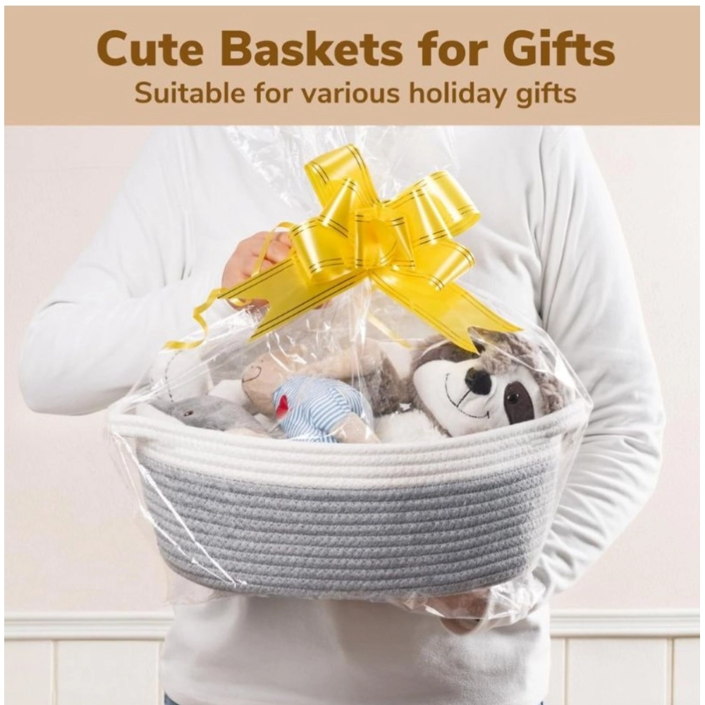 Cotton Baby Gift Basket Pack of 1 Storage Basket For Clothes (Grey) - Image 3