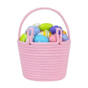 Cotton Toy Bucket Pack of 1 Storage Basket For Clothes (Pink)