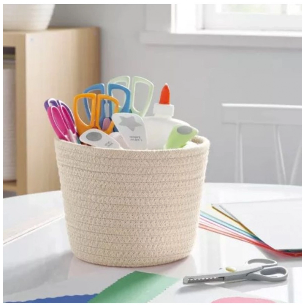 Cotton White Pen Holder Pack of 1 Storage Basket For Clothes (White) - Image 3