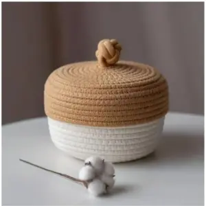 Cotton Box Beige lid Pack of 1 Storage Basket For Clothes (White)