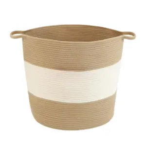 Cotton Basket Pack of 1 Storage Basket For Clothes (Beige)