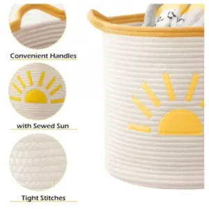 Cotton Sun Basket Pack of 1 Storage Basket For Clothes (White)