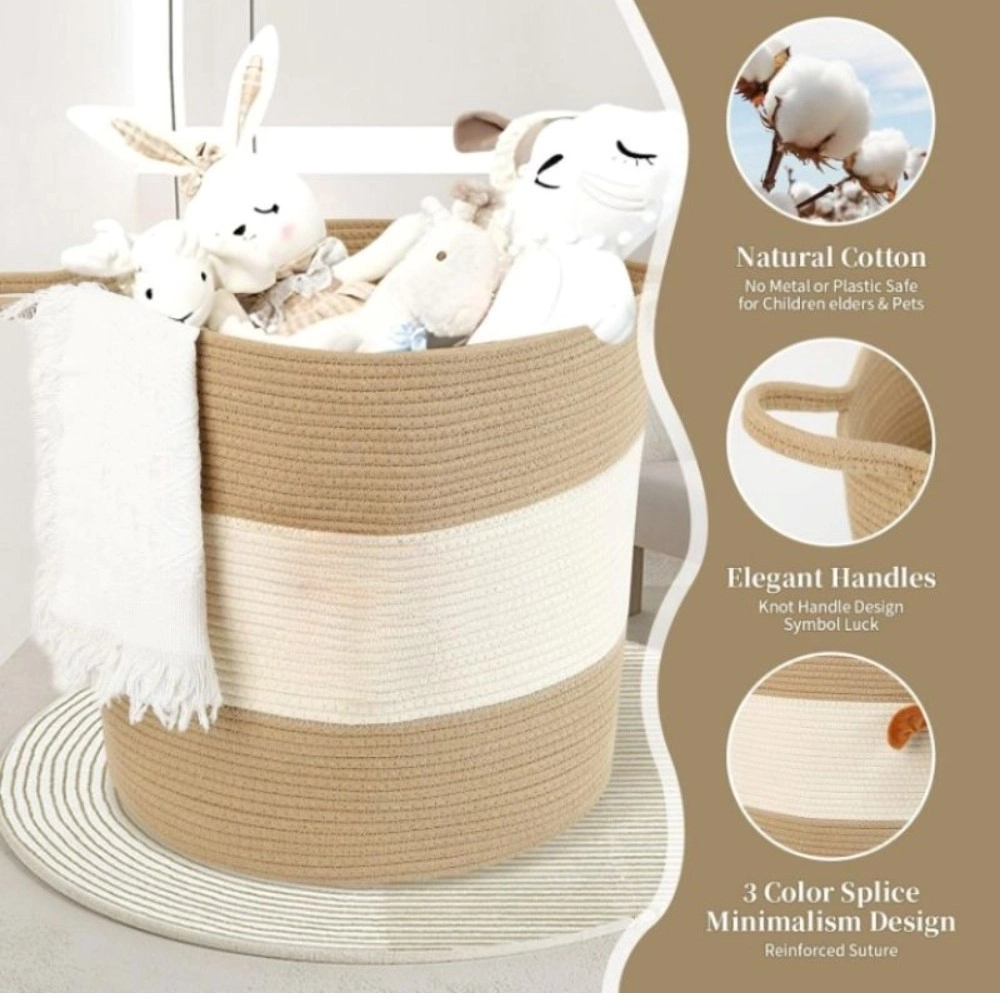 Cotton Basket Pack of 1 Storage Basket For Clothes (Beige) - Image 2