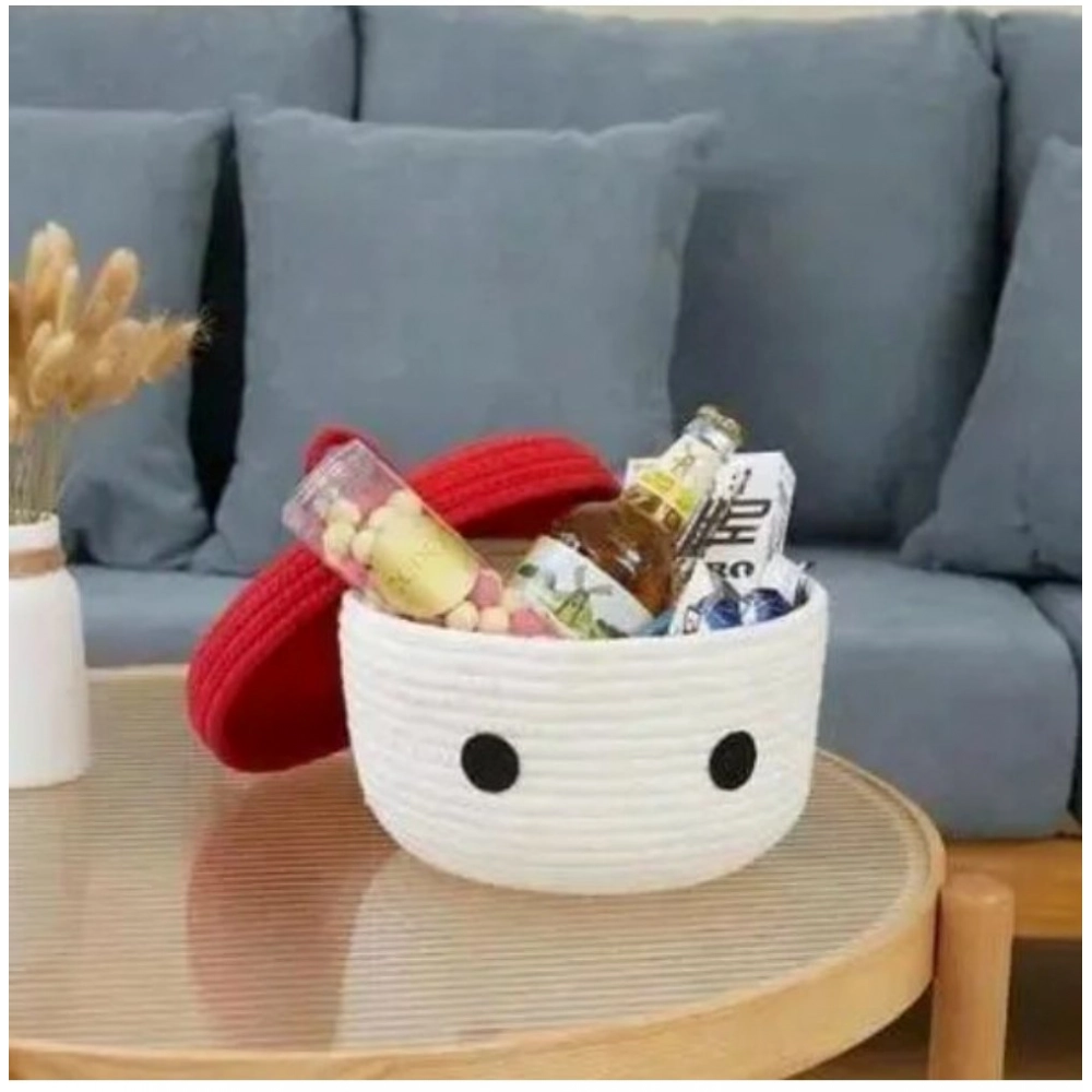 Cotton Box Red Lid Inch Pack of 1 Storage Basket For Clothes (White) - Image 2