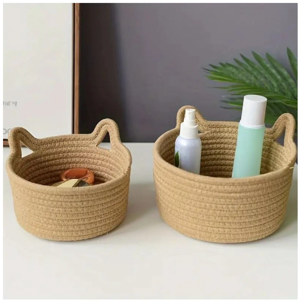 Cotton Cat Basket Pack of 3 Storage Basket For Clothes (Brown) - Image 2