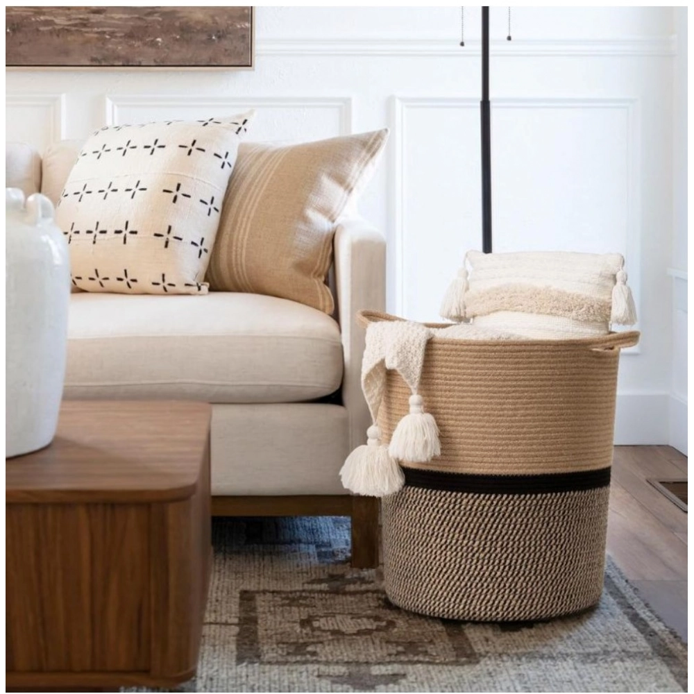 Cotton Laundry Basket Pack of 1 Storage Basket For Clothes (Multicolor) - Image 3