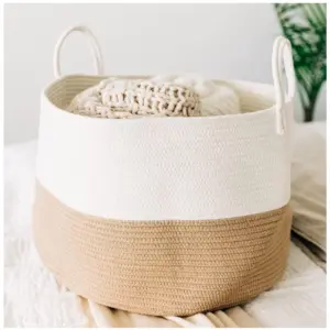 Cotton Laundry Basket Pack of 1 Storage Basket For Clothes (Beige)