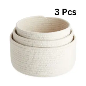 Cotton Round Basket Pack of 3 Storage Basket For Clothes (White)