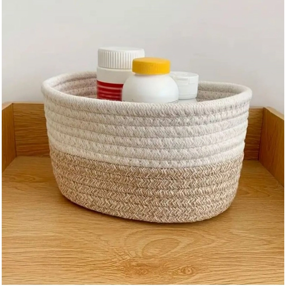 Cotton Bathroom Storage Basket Pack of 1 Storage Basket For Clothes (White) - Image 3