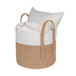 Cotton With Handle Pack of 1 Storage Basket For Clothes (White)