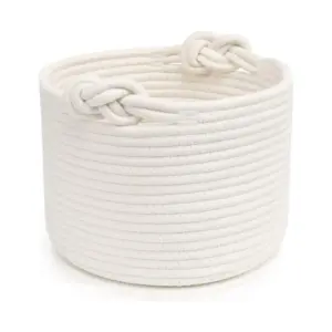 Cotton White Inch Pack of 1 Storage Basket For Clothes (White)