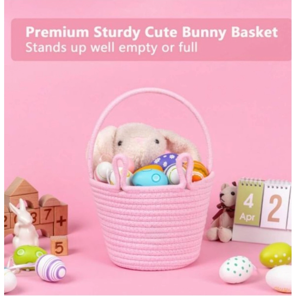 Cotton Toy Bucket Pack of 1 Storage Basket For Clothes (Pink) - Image 2