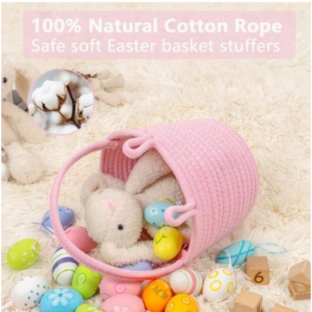 Cotton Toy Bucket Pack of 1 Storage Basket For Clothes (Pink) - Image 3