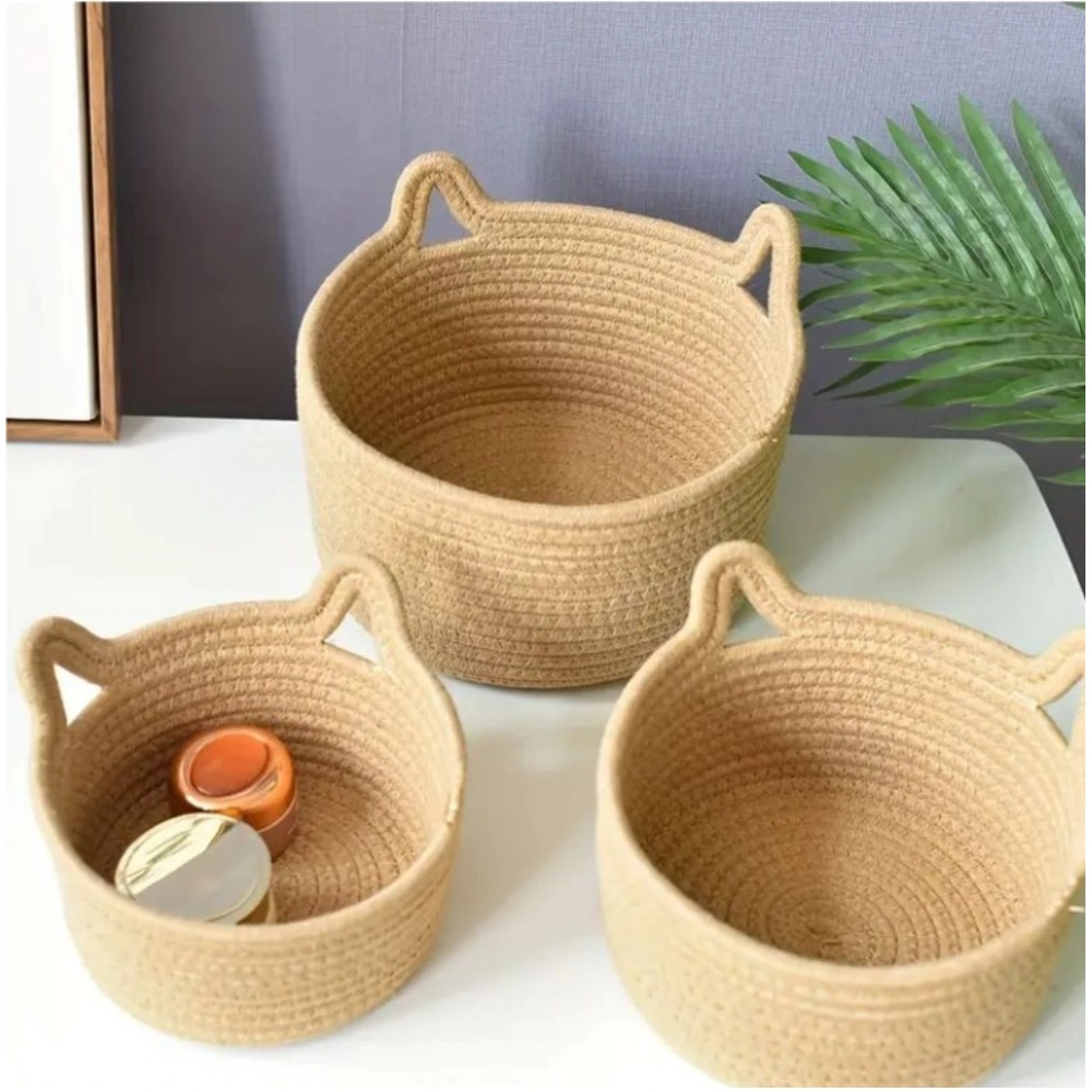 Cotton Cat Basket Pack of 3 Storage Basket For Clothes (Brown) - Image 3