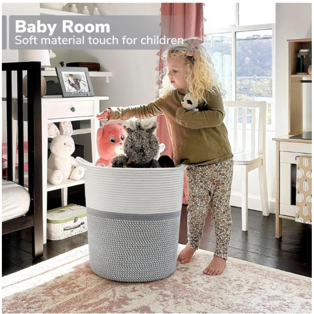 Cotton Laundry Basket Pack of 1 Storage Basket For Clothes (Grey) - Image 3