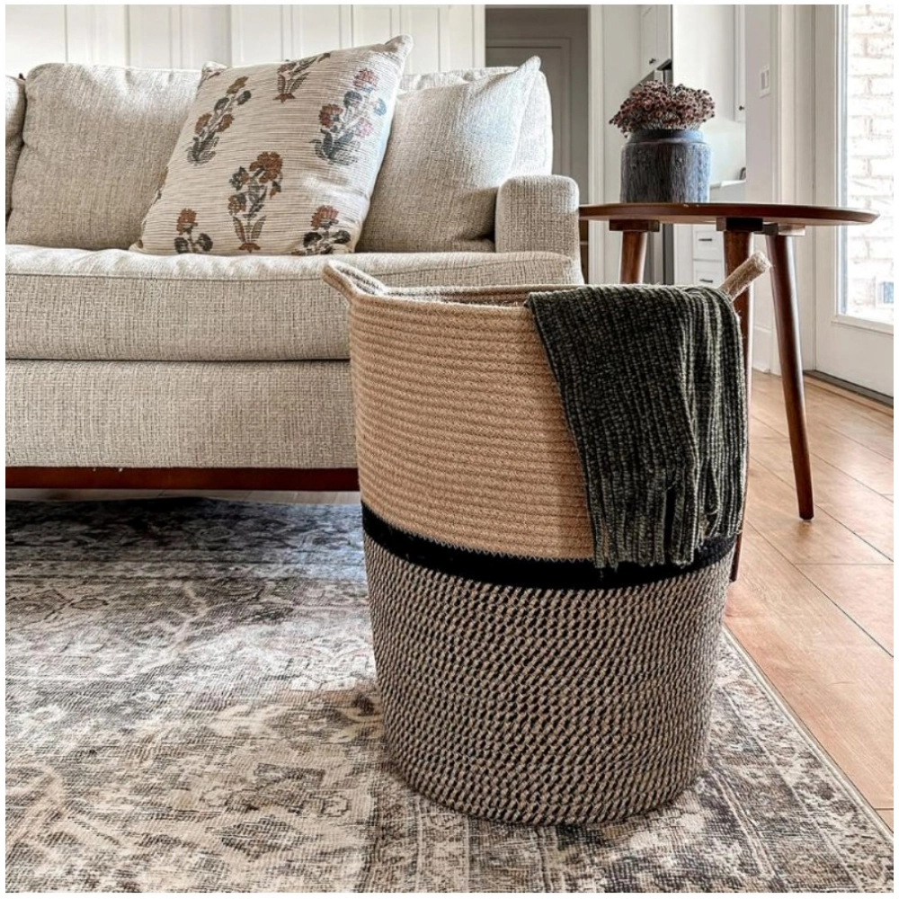 Cotton Laundry Basket Pack of 1 Storage Basket For Clothes (Multicolor) - Image 2